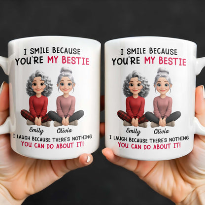 I Smile Because You're My Bestie, Two Girls Sitting - Personalized Custom Coffee Mug - BST387_MG
