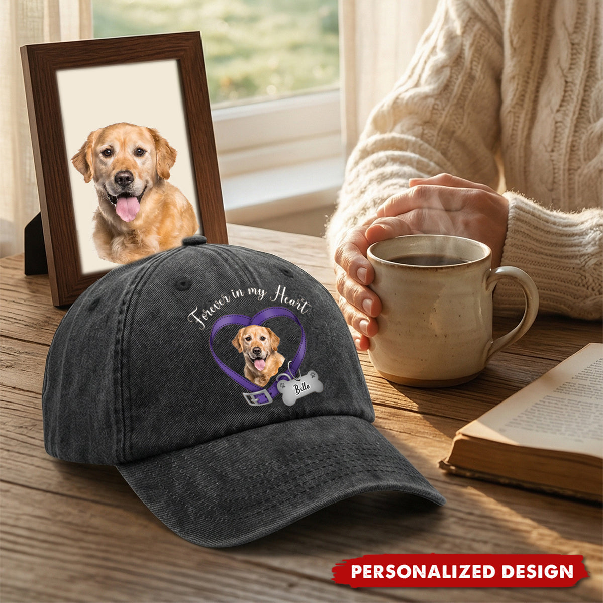 A Custom Cap Made to Remember a Beloved Dog — "Forever in My Heart" Personalized Photo Memorial Design, a Tribute You Can Wear Anywhere