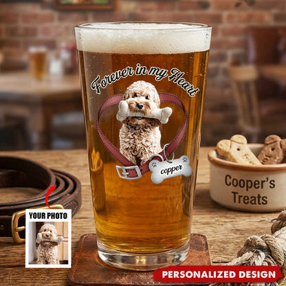 Forever in My Heart, Always by My Side – Personalized Dog Memorial Beer Glass, Custom Pet Name Keepsake