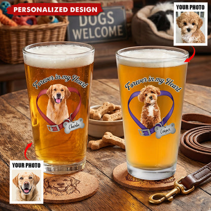 Forever in My Heart, Always by My Side – Personalized Dog Memorial Beer Glass, Custom Pet Name Keepsake