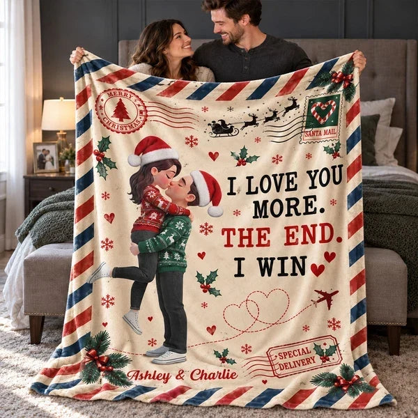 Average Custom Paging File Size Vintage Christmas Kissing Couple Personalized Fleece Blanket, Romantic ...