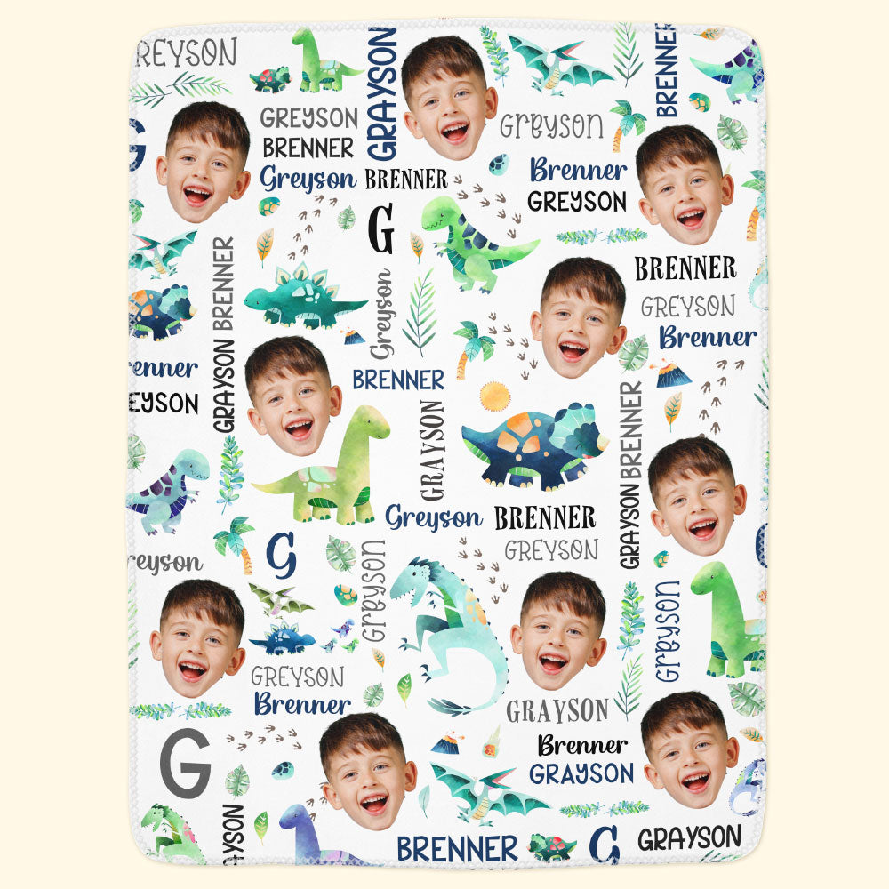 Custom Dinosaur Face Blanket - Personalized with Kid’s Photo