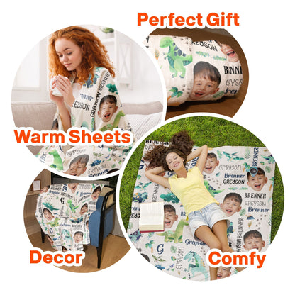 Custom Dinosaur Face Blanket - Personalized with Kid’s Photo
