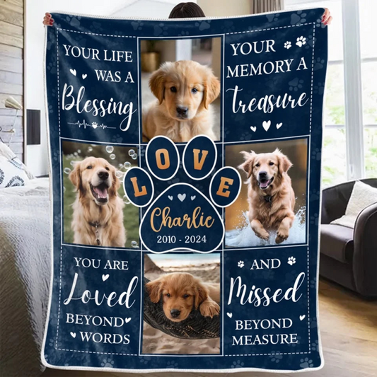 Custom Pet Photo Memorial Blanket - A Beautiful Tribute to Your Beloved Companion, Sympathy Gift for Pet Lovers