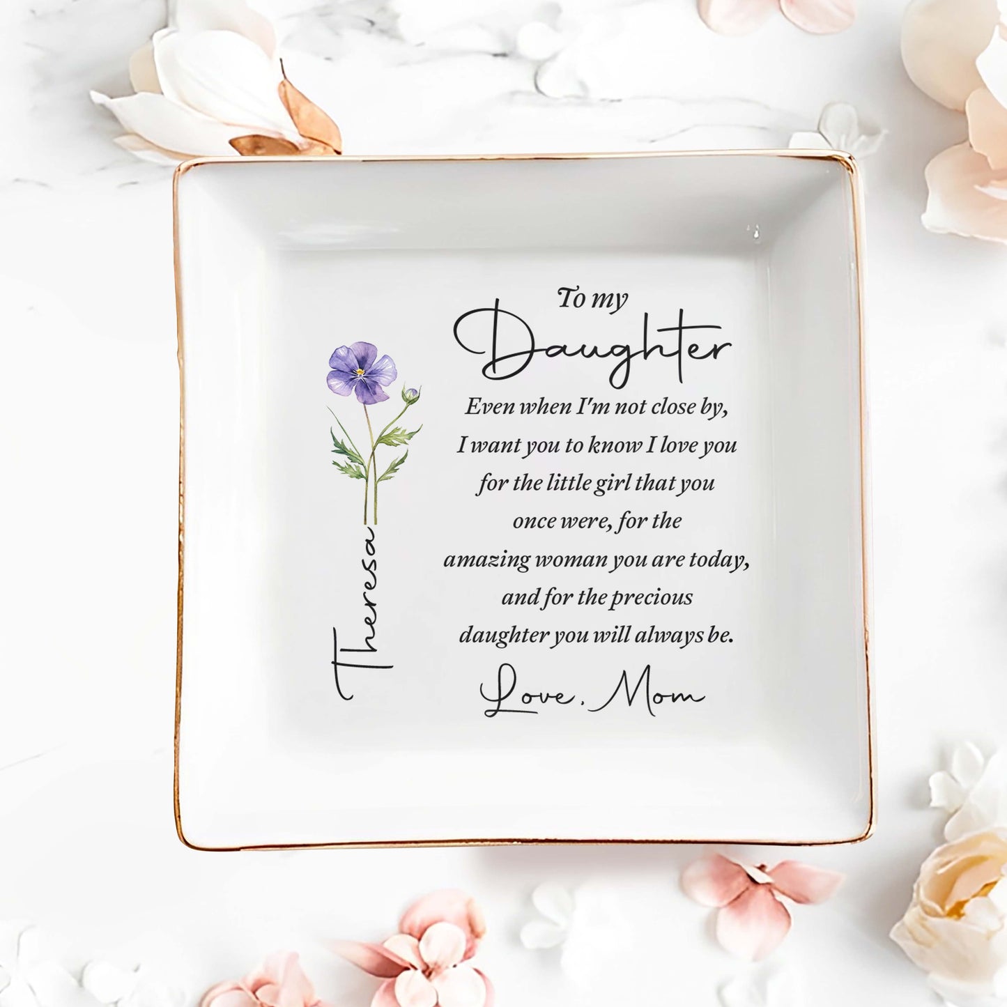 Personalized Jewelry Dish for Daughter, Custom Ceramic Trinket Tray, Heartfelt Keepsake Gift for Her