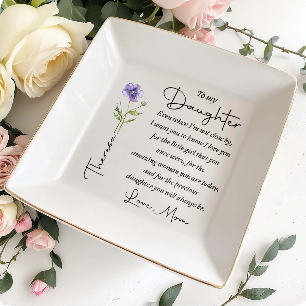 Personalized Jewelry Dish for Daughter, Custom Ceramic Trinket Tray, Heartfelt Keepsake Gift for Her