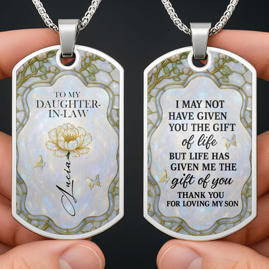 To My Daughter-In-Law, Thank You For Loving My Son - Personalized Custom Dog Tag Necklace