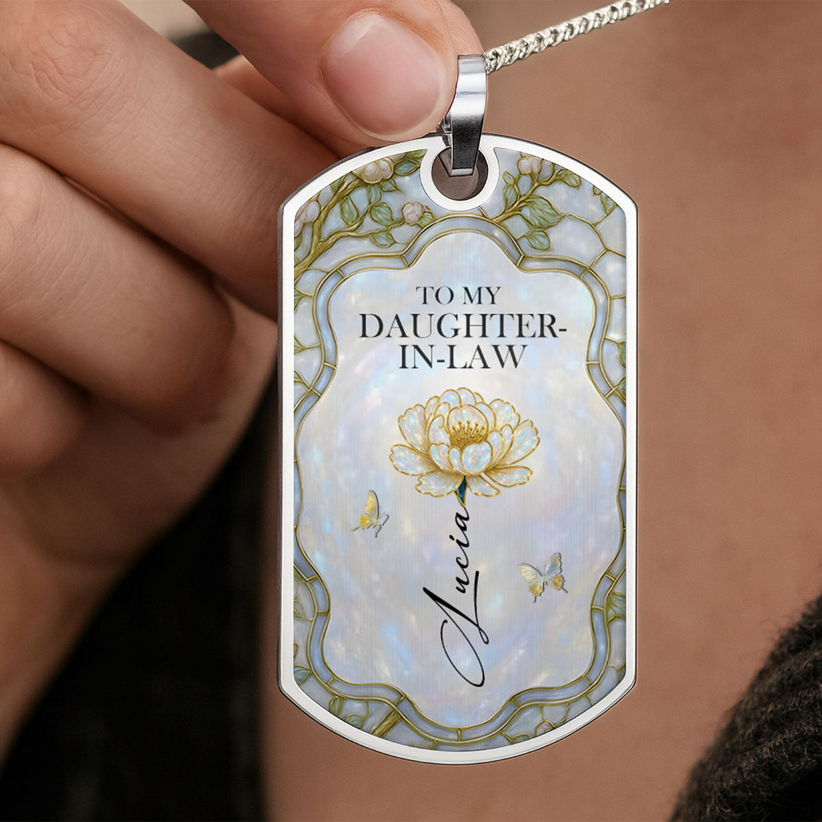 To My Daughter-In-Law, Thank You For Loving My Son - Personalized Custom Dog Tag Necklace