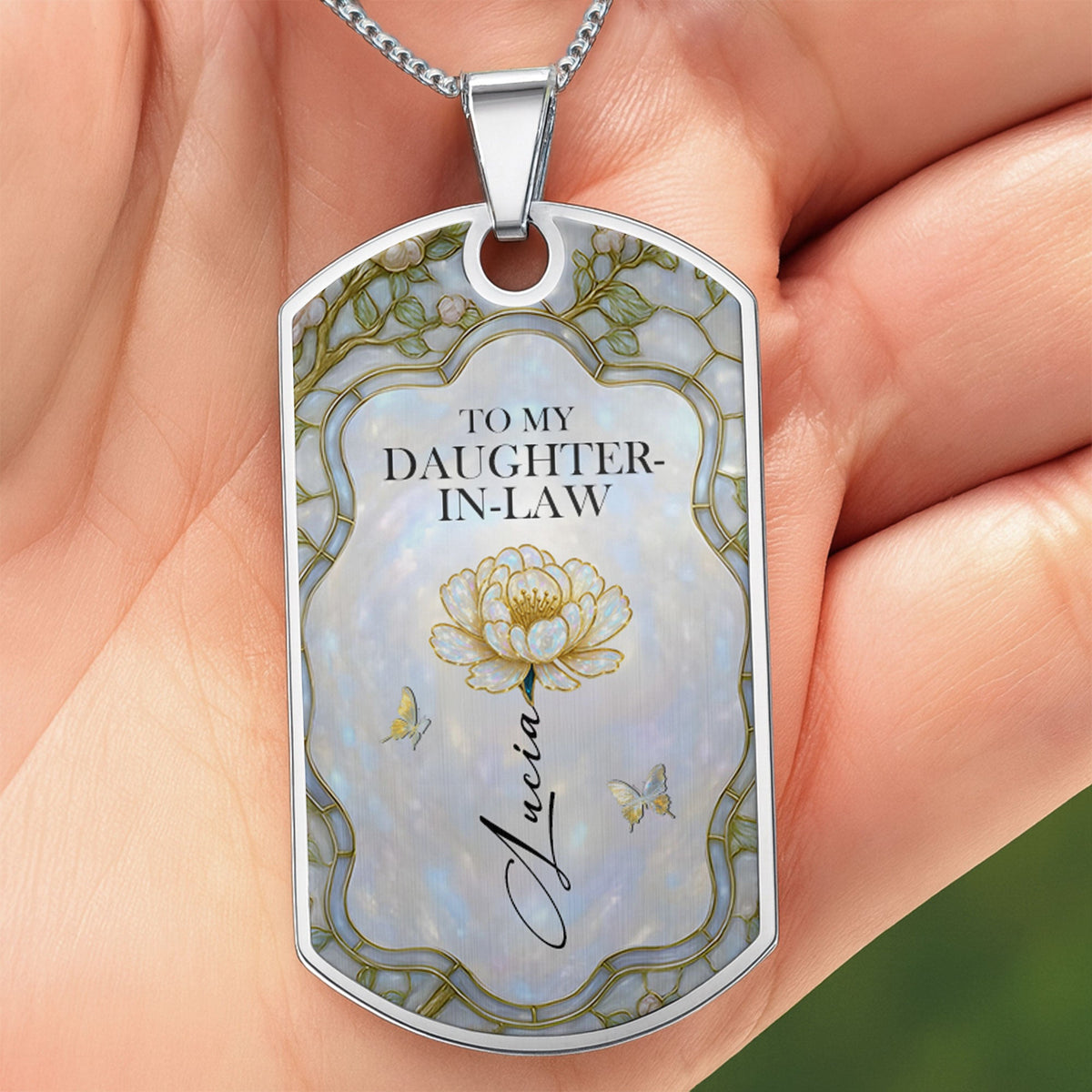 To My Daughter-In-Law, Thank You For Loving My Son - Personalized Custom Dog Tag Necklace
