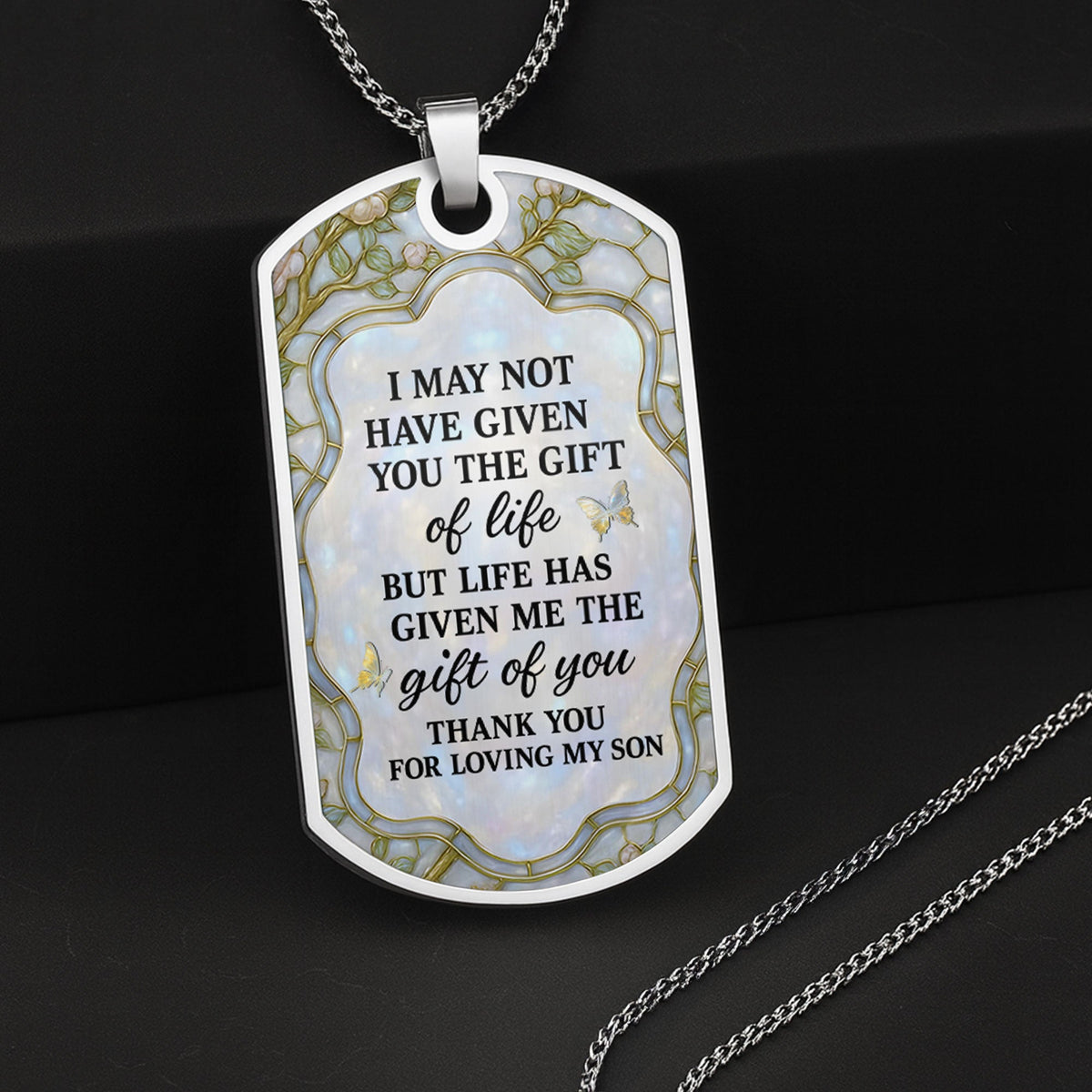 To My Daughter-In-Law, Thank You For Loving My Son - Personalized Custom Dog Tag Necklace