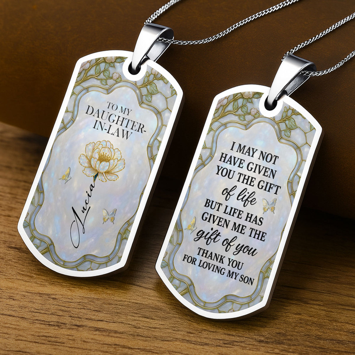 To My Daughter-In-Law, Thank You For Loving My Son - Personalized Custom Dog Tag Necklace