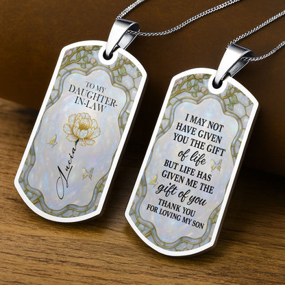 To My Daughter-In-Law, Thank You For Loving My Son - Personalized Custom Dog Tag Necklace