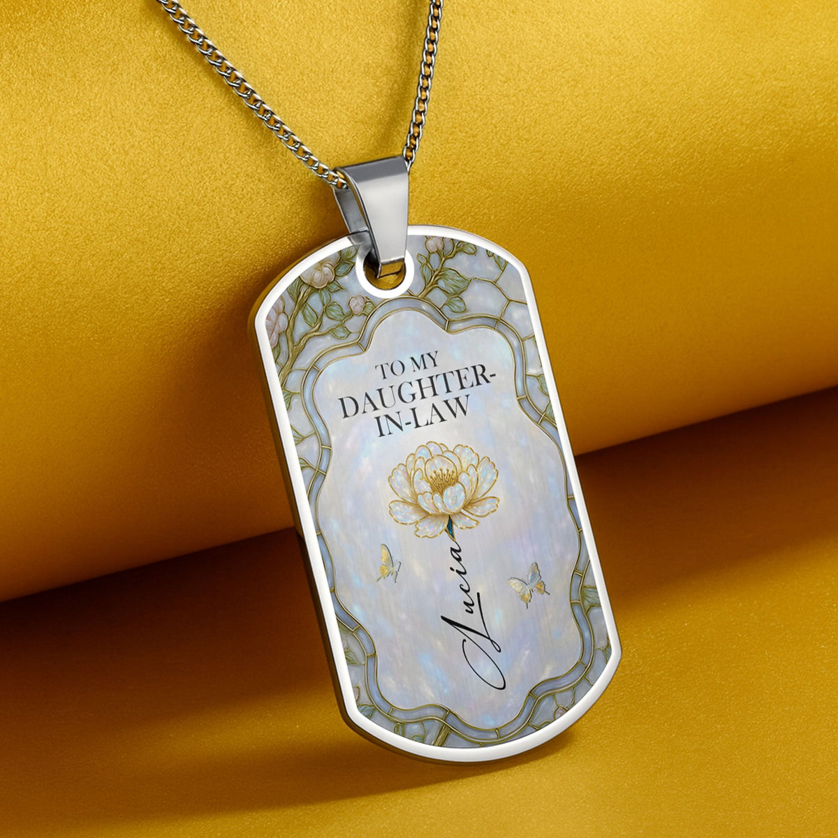 To My Daughter-In-Law, Thank You For Loving My Son - Personalized Custom Dog Tag Necklace
