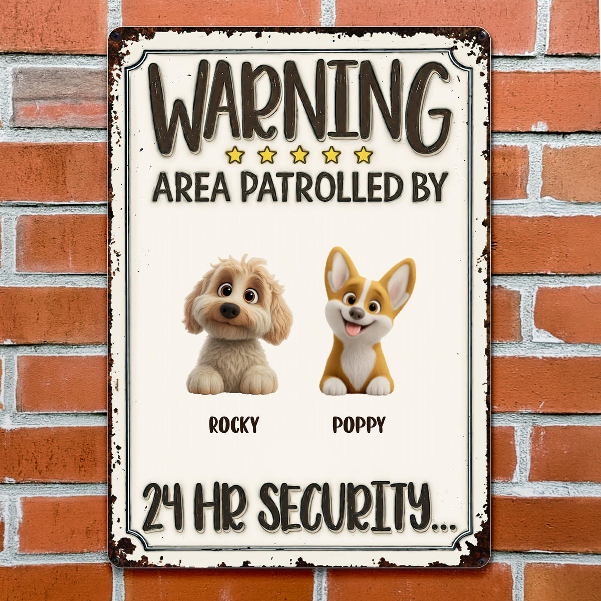 Warning Area Patrolled By Custom Dogs 24 Hr Security - Personalized Metal Sign - DOG151_MSIGN