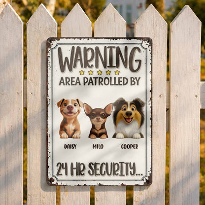 Warning Area Patrolled By Custom Dogs 24 Hr Security - Personalized Metal Sign - DOG151_MSIGN