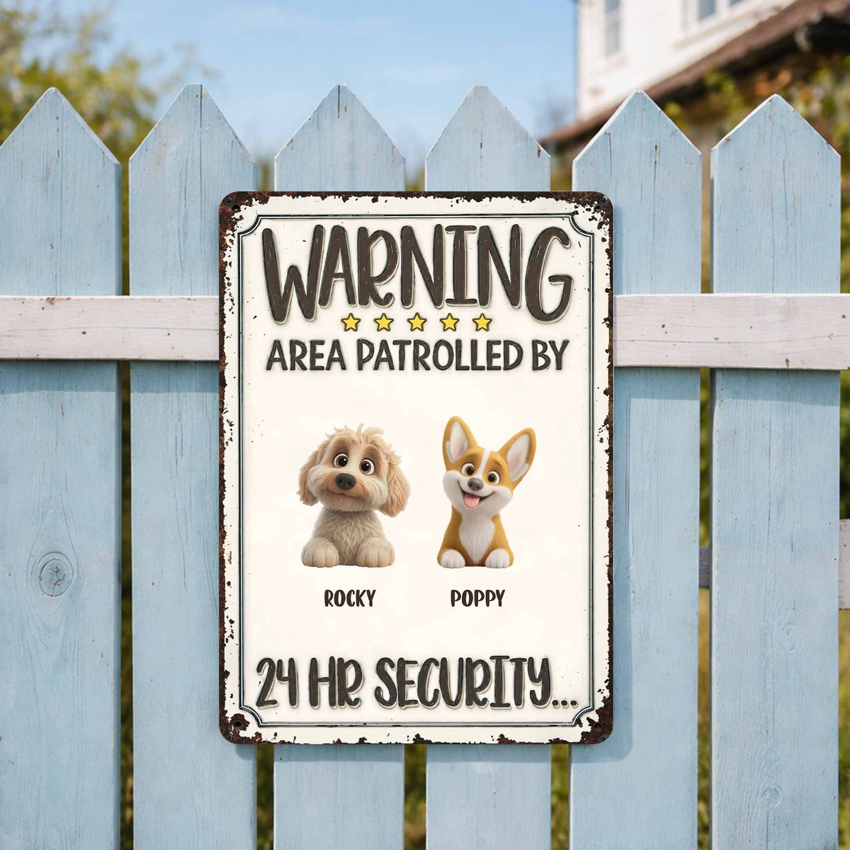 Warning Area Patrolled By Custom Dogs 24 Hr Security - Personalized Metal Sign - DOG151_MSIGN