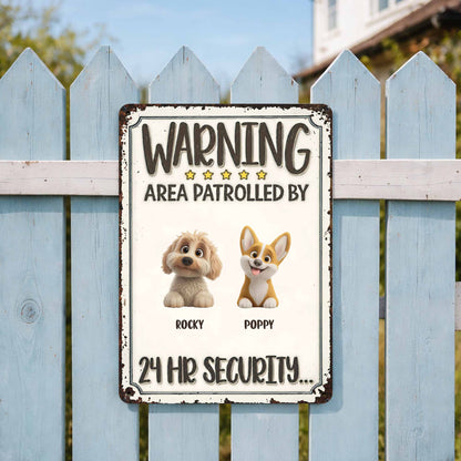 Warning Area Patrolled By Custom Dogs 24 Hr Security - Personalized Metal Sign - DOG151_MSIGN