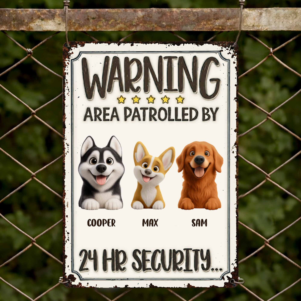 Warning Area Patrolled By Custom Dogs 24 Hr Security - Personalized Metal Sign - DOG151_MSIGN