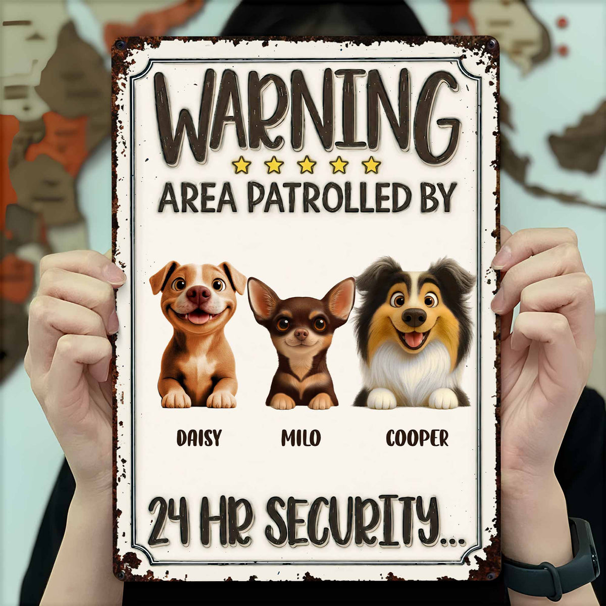 Warning Area Patrolled By Custom Dogs 24 Hr Security - Personalized Metal Sign - DOG151_MSIGN