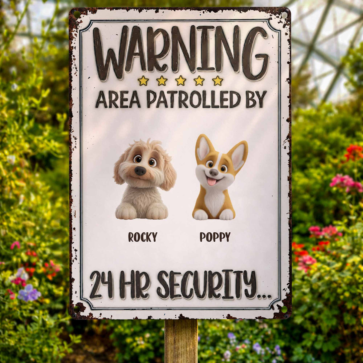 Warning Area Patrolled By Custom Dogs 24 Hr Security - Personalized Metal Sign - DOG151_MSIGN