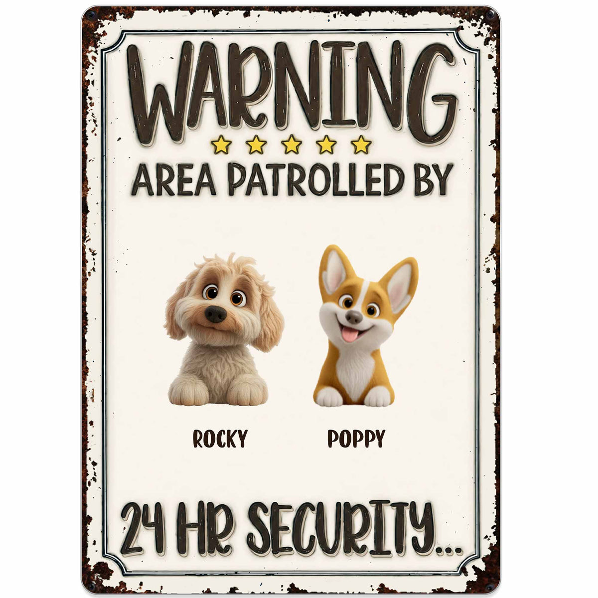 Warning Area Patrolled By Custom Dogs 24 Hr Security - Personalized Metal Sign - DOG151_MSIGN