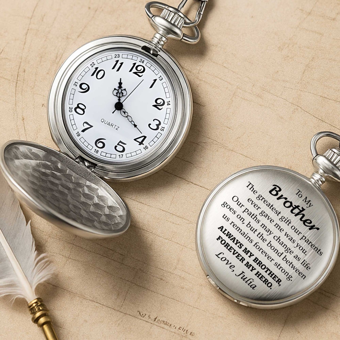 Personalized Pocket Watch for Brother, Custom Keepsake Gift with Meaningful Message