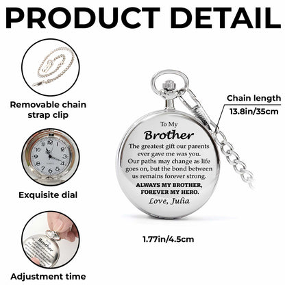 Personalized Pocket Watch for Brother, Custom Keepsake Gift with Meaningful Message