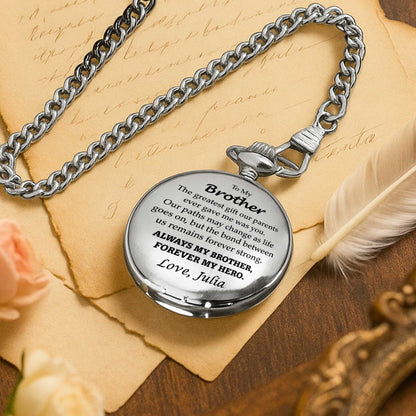 Personalized Pocket Watch for Brother, Custom Keepsake Gift with Meaningful Message