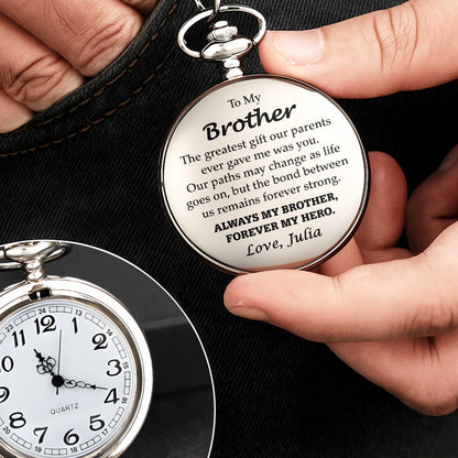 Personalized Pocket Watch for Brother, Custom Keepsake Gift with Meaningful Message
