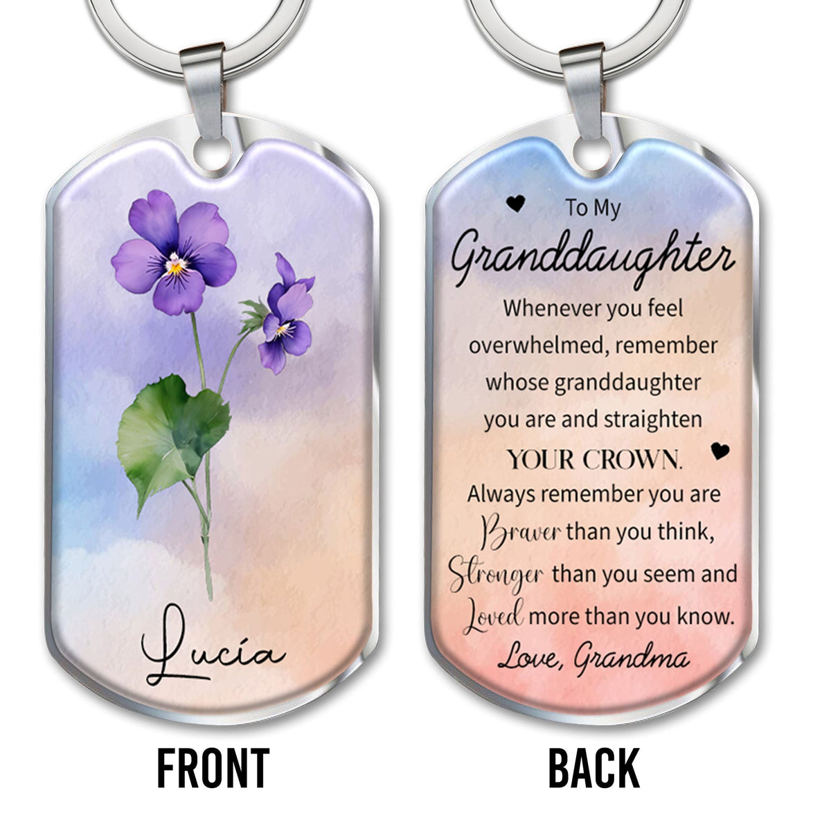Straighten Your Crown Granddaughter Inspiration Quote With Flowers - Personalized Custom Keychain - GDT127_KCH
