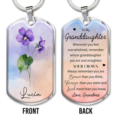 Straighten Your Crown Granddaughter Inspiration Quote With Flowers - Personalized Custom Keychain - GDT127_KCH