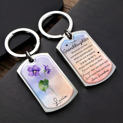 Straighten Your Crown Granddaughter Inspiration Quote With Flowers - Personalized Custom Keychain - GDT127_KCH