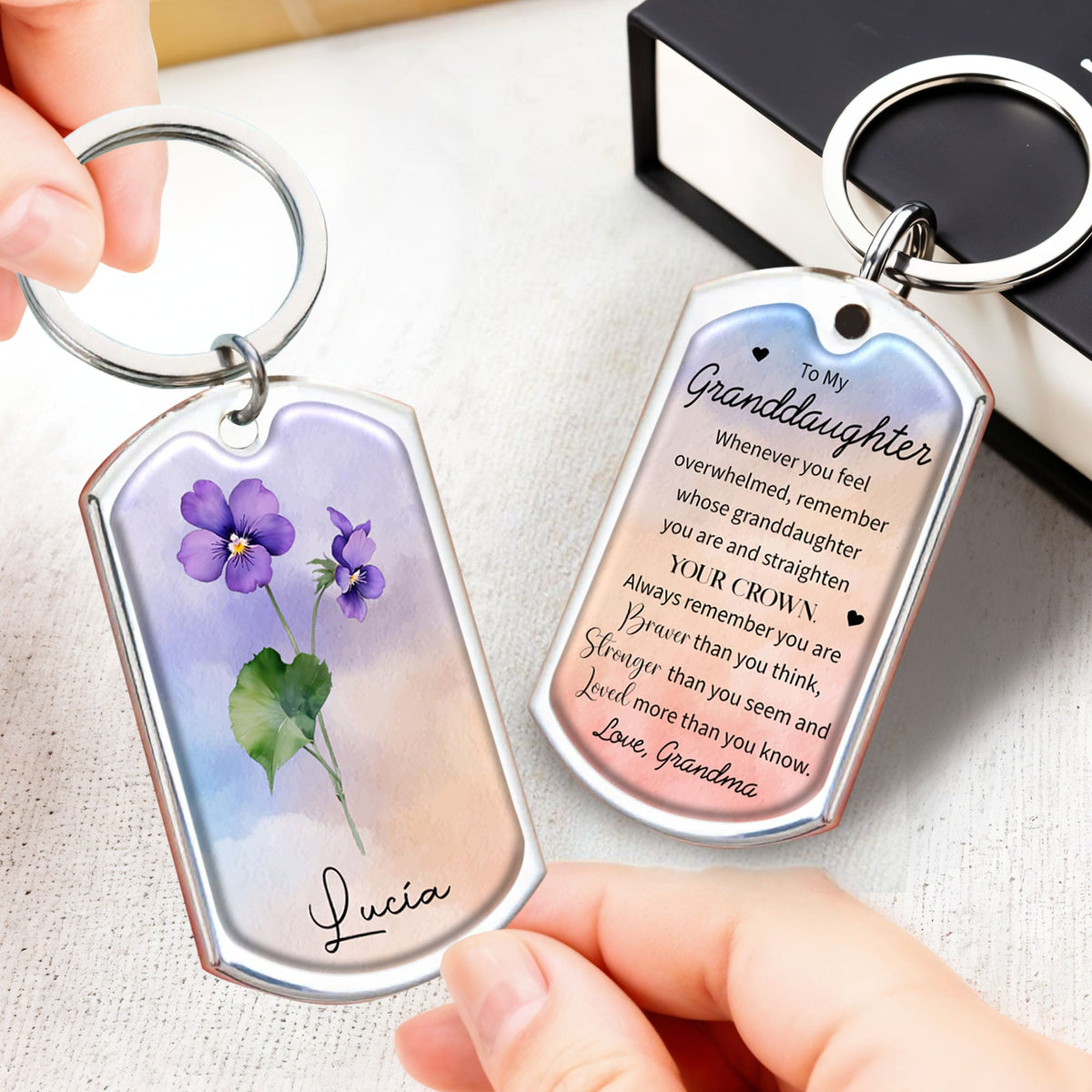 Straighten Your Crown Granddaughter Inspiration Quote With Flowers - Personalized Custom Keychain - GDT127_KCH