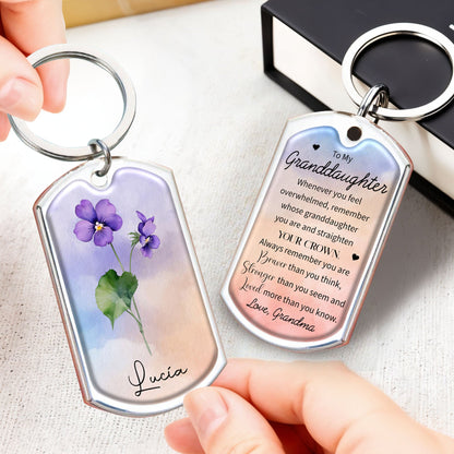 Straighten Your Crown Granddaughter Inspiration Quote With Flowers - Personalized Custom Keychain - GDT127_KCH