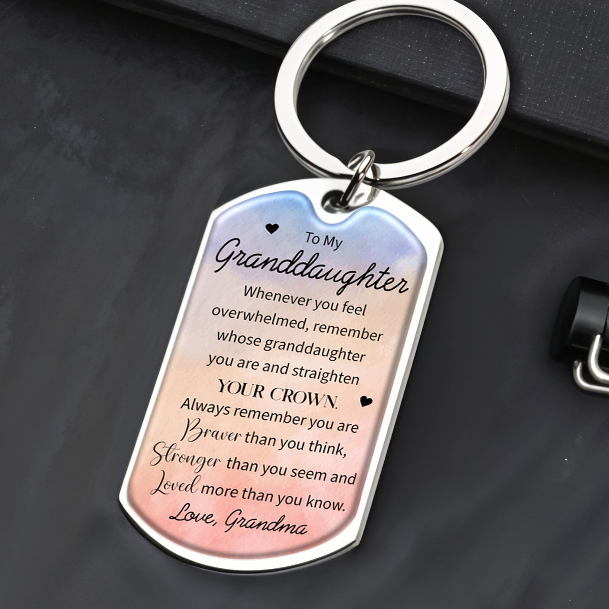 Straighten Your Crown Granddaughter Inspiration Quote With Flowers - Personalized Custom Keychain - GDT127_KCH