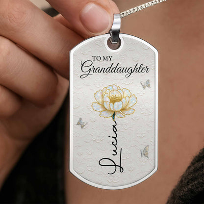 To My Granddaughter Love You Forever Flower Necklace - Personalized Custom Dog Tag Necklace - GDT389_DTNECK