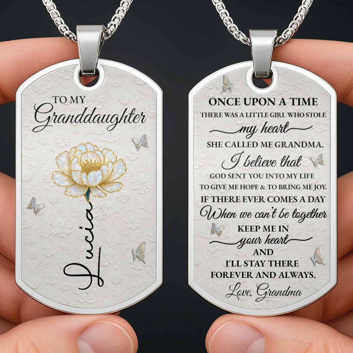 To My Granddaughter Love You Forever Flower Necklace - Personalized Custom Dog Tag Necklace - GDT389_DTNECK