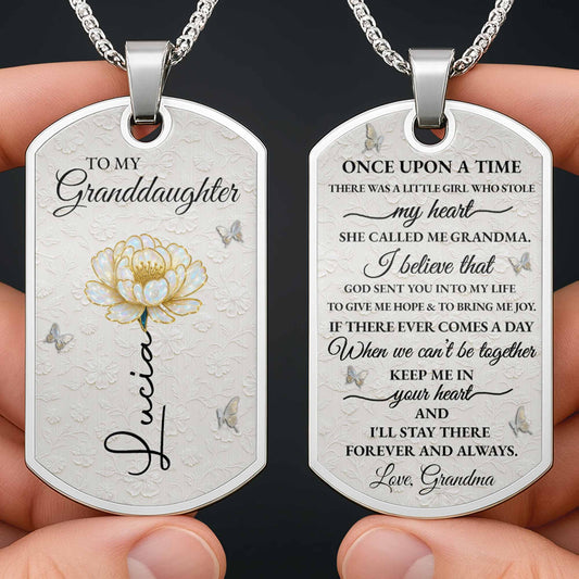 To My Granddaughter Love You Forever Flower Necklace - Personalized Custom Dog Tag Necklace - GDT389_DTNECK