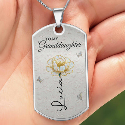 To My Granddaughter Love You Forever Flower Necklace - Personalized Custom Dog Tag Necklace - GDT389_DTNECK