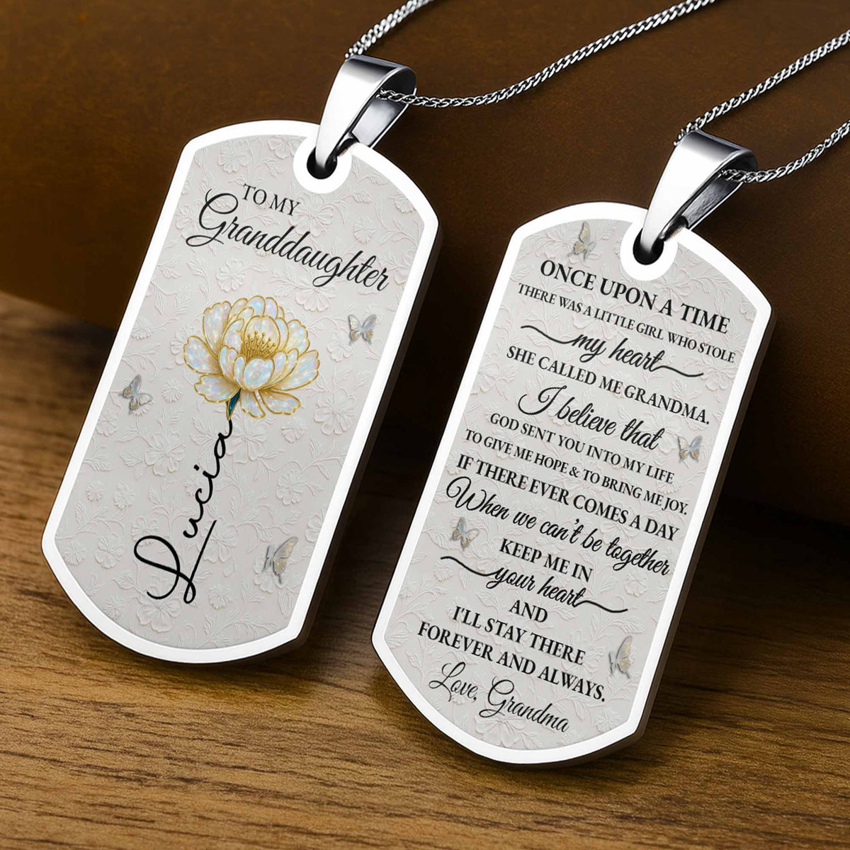 To My Granddaughter Love You Forever Flower Necklace - Personalized Custom Dog Tag Necklace - GDT389_DTNECK