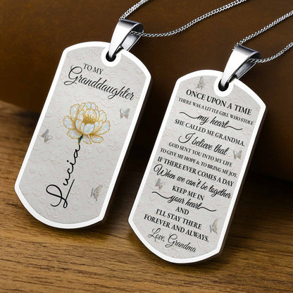 To My Granddaughter Love You Forever Flower Necklace - Personalized Custom Dog Tag Necklace - GDT389_DTNECK