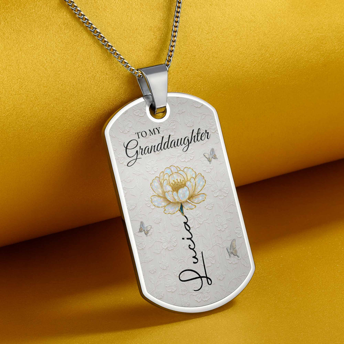 To My Granddaughter Love You Forever Flower Necklace - Personalized Custom Dog Tag Necklace - GDT389_DTNECK
