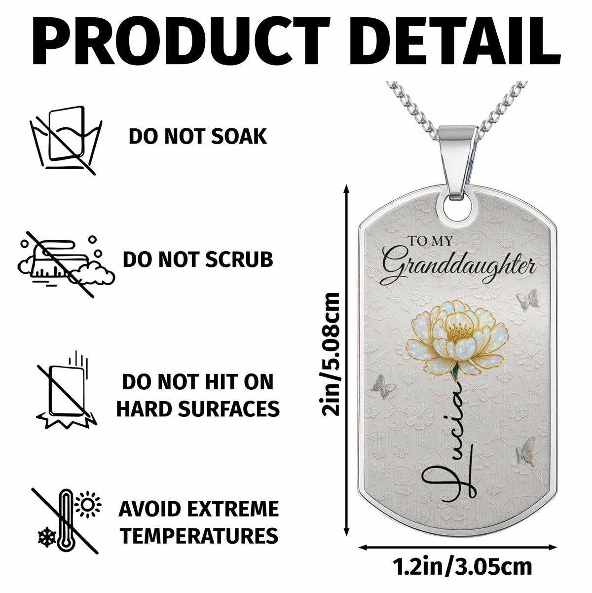 To My Granddaughter Love You Forever Flower Necklace - Personalized Custom Dog Tag Necklace - GDT389_DTNECK