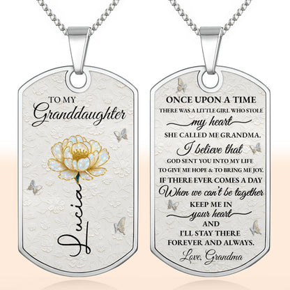 To My Granddaughter Love You Forever Flower Necklace - Personalized Custom Dog Tag Necklace - GDT389_DTNECK