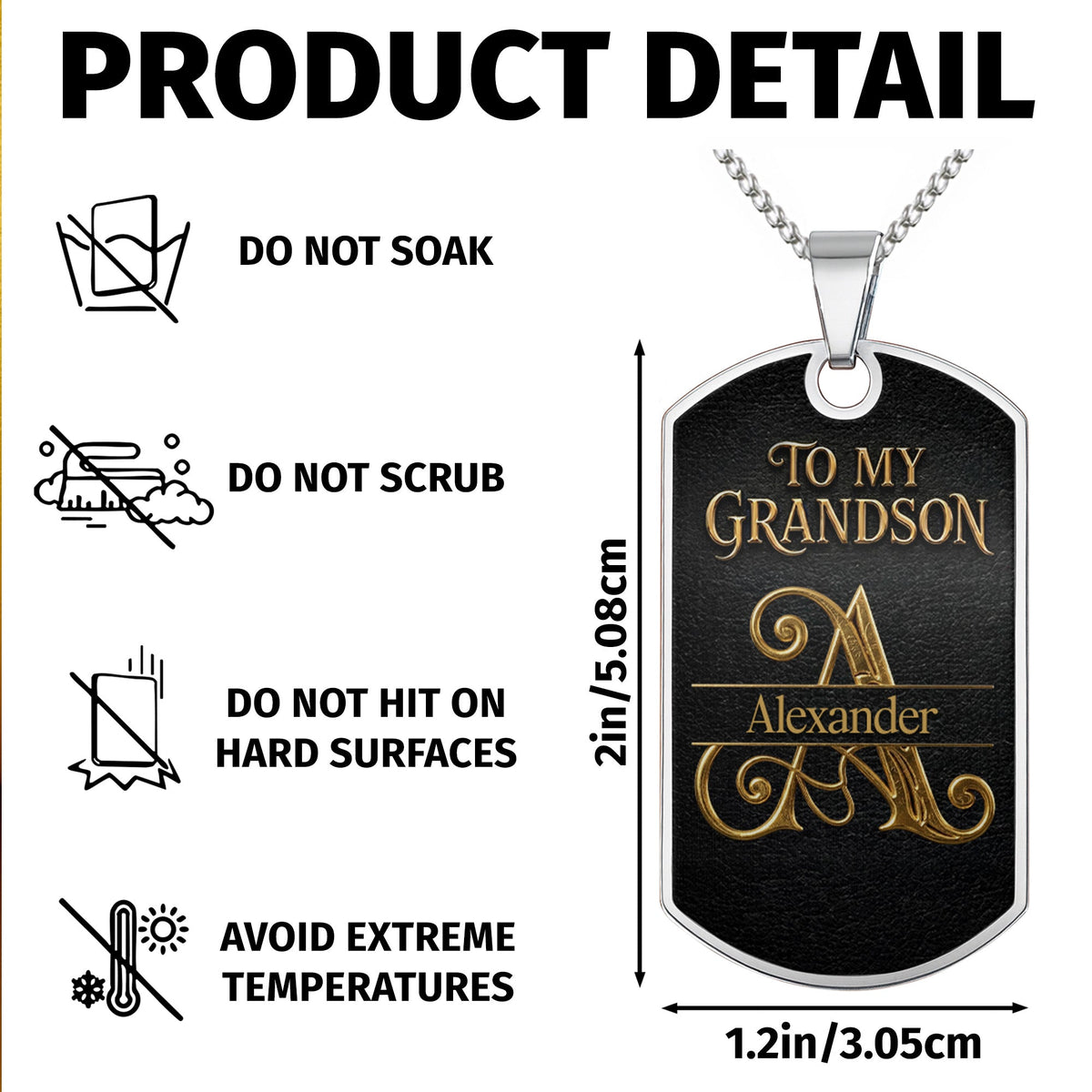 To My Grandson Never Forget How Much I Love You Golden Alphabet Letters - Personalized Custom Dog Tag Necklace - GSN092_DTNECK