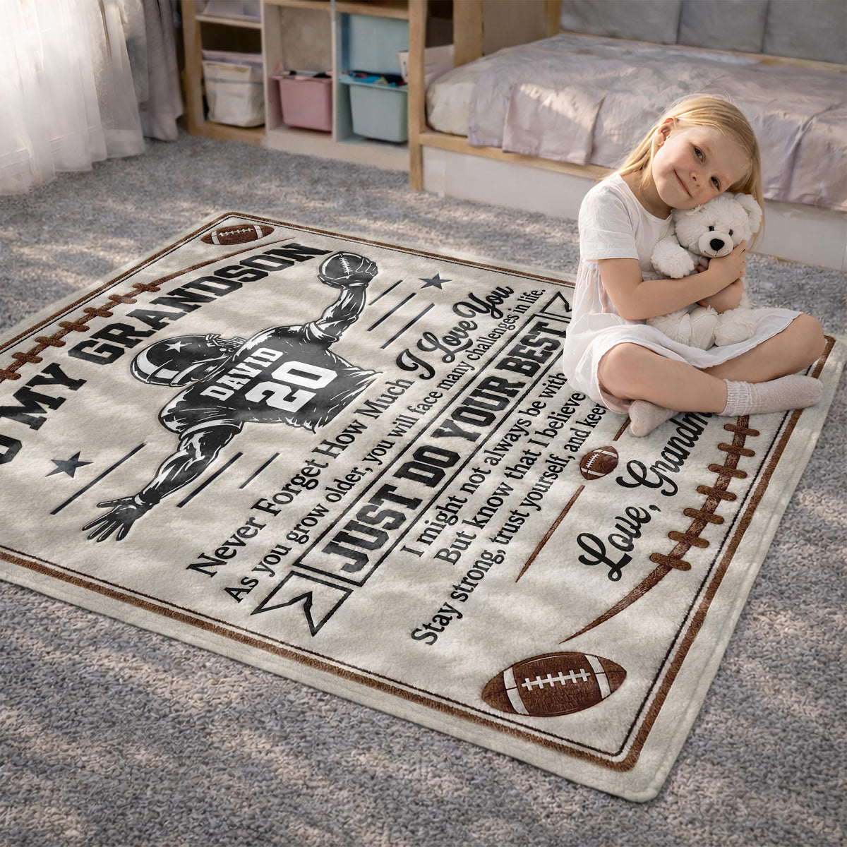 To My Grandson Never Forget How Much I Love You American Football Player - Personalized Custom Blanket - GSN178_BLK