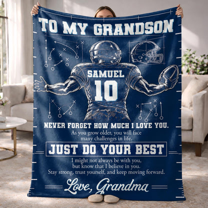 To My Grandson Never Forget Love You Football Player Helmet - Personalized Custom Blanket - GSN197_BLK