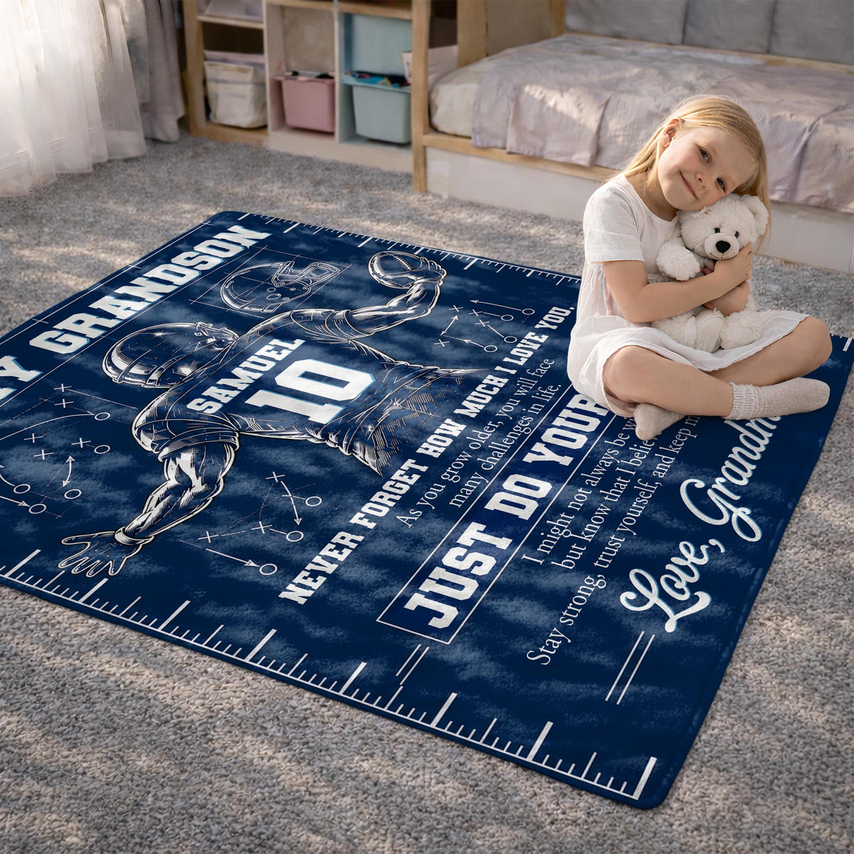 To My Grandson Never Forget Love You Football Player Helmet - Personalized Custom Blanket - GSN197_BLK