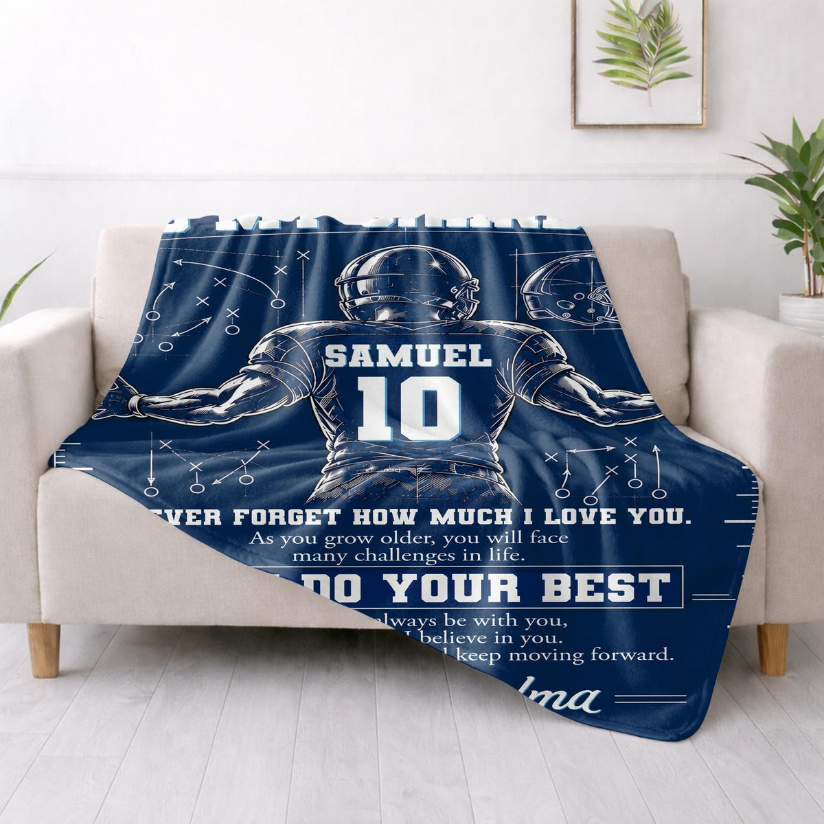 To My Grandson Never Forget Love You Football Player Helmet - Personalized Custom Blanket - GSN197_BLK