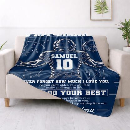 To My Grandson Never Forget Love You Football Player Helmet - Personalized Custom Blanket - GSN197_BLK